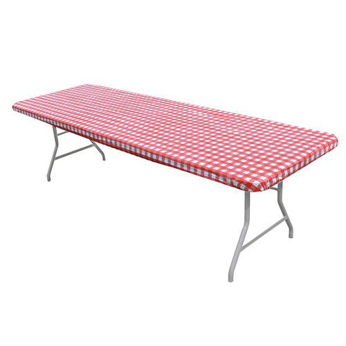 Banquet Table Kwik Cover 8ft x 30in - Red & White Banquet Table Kwik Cover 8ft x 30in - Red & White