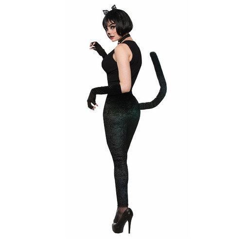 Black Cat Velvet Leggings with Tail