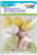Speckled Eggs with Grass. These eggs come in soft shades of yellow, white, green, and pink, each speckled with black. Package includes 12 count eggs measuring 1.75in. Not fillable.