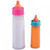 Magic Baby Bottles. This set includes a larger bottle with a pink rim filled with white "milk" and a smaller bottle with a turquoise rim filled with orange "juice." Package includes 2 total bottles, pink and white toy measures 5.25in and turquoise and orange toy measures 3.5in. Magic Baby Bottles. This set includes a larger bottle with a pink rim filled with white "milk" and a smaller bottle with a turquoise rim filled with orange "juice." Package includes 2 total bottles, pink and white toy measures 5.25in and turquoise and orange toy measures 3.5in.