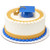 Blue Grad Cap with Yellow Tassel Layon. This plastic cake decoration features a blue grad cap with an attached subtle gold tassel. Cake not included. Measures 4.1in x 3in x 1.85in.