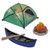 Fireside Camp Decoset. This plastic set includes a light up green tent, a campfire, and a blue canoe with a paddle. Package includes 1 count tent measuring 2.95in x 2.55in, 1 count canoe measuring 3.9in x 1.1in, 1 count paddle measuring 2.7in x .3in, and 1 count campfire measuring 1.4in x 1.4in.