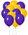 Dozen Balloons Grouped together 6 lemon (school bus yellow) and 6 purple balloons.
