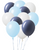 Dozen Balloons Grouped together 4 pastel blue, 4 blue haze, and 4 white balloons.