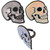 Metallic Skull Cupcake Rings. Each black ring features a skull in either a silvery black finish or iridescent. Package includes 6 count rings measuring 1.45in x 1.5in. Amount of each color will vary.