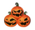 Inflatable Grim Grinning Pumpkins. This inflatable features three smiling jackolanterns arranged in a stacked pyramid. It includes LEDs so it can be seen in the dark. This kit includes 4 plastic ground stakes, 4 tether fasteners with plastic buckles, 1 water/sandbag, 1 UL/CE standard adapter, and 1 weather resistant fan. Simply secure tethers and stakes and plug into an outlet to inflate. Good for indoor or outdoor use. Measures about 6 ft tall when inflated.