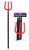 Jumbo Plastic Halloween Weapon - Pitchfork. This prop is a long black handle with either a red pitch fork, black axe, or scythe at the top. Desired style not guaranteed. Assembly required. Pitchfork measures 44in, Axe 42in, and Scythe 40in.