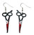 Bloody Weapon Shaped Earrings - Scissors. Available in multiple styles, including Black Carving Knives, White Serrated Knives, Black Axes, Black Cleavers, Scissors, and White Skinning Knives, these plastic earrings are great accessories for killer costumes. Desired style not guaranteed. Package includes 1 pair of earrings. Sizes range from 1.5in - 2in.