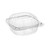 Plastic Clamshell Containers - closed. These clear plastic containers with a hinged design are perfect for storing leftover meals, desserts, and buffet items. Package includes 10 count containers measuring 6in x 6in x 3in.