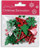 Wooden Christmas Craft Kit - snowflakes and trees. This kit includes small wooden pieces in red, green, and white, and come in shapes of snowflakes and/or Christmas Trees. Desired style not guaranteed. Package includes 54 count pieces measuring about 1in.