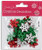 Wooden Christmas Craft Kit - snowflakes. This kit includes small wooden pieces in red, green, and white, and come in shapes of snowflakes and/or Christmas Trees. Desired style not guaranteed. Package includes 54 count pieces measuring about 1in.