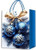 Blue Christmas Jumbo Gift Bag - dark blue ornaments. This paper bag features foil accents and light blue rope handles. Desired style not guaranteed. Measures 12.2in x 15.7in x 4.5in.