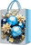 Blue Christmas Jumbo Gift Bag - light blue ornaments. This paper bag features foil accents and light blue rope handles. Desired style not guaranteed. Measures 12.2in x 15.7in x 4.5in.