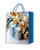 Blue Christmas Medium Gift Bag - wrapped present. This paper bag features foil accents and light blue rope handles. Desired style not guaranteed. Measures 7.1in x 9.4in x 3.25in.