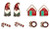 Christmas Stud Earrings - Set 2. These metal earrings are available in two sets. One set has candy canes, wreaths, snow covered houses, and gnomes. Package includes 4 pairs of earrings measuring about .3in. Desired set not guaranteed.