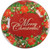 Plastic Christmas Round Charger - Red with Merry Christmas. One design is red with a border of greenery and the text "Merry Christmas!" Desired style not guaranteed. Package includes 1 count charger measuring 14.75in.