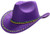 Mardi Gras Bead & Rhinestone Cowboy Hat. This polyester purple hat features a band of plastic beads and a brim of acrylic rhinestones in purple, green, and gold. One size fits most.