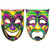 Jumbo Foil Comedy & Tragedy Mask Cutouts - Foil purple, green, and gold side. These large printed cardstock comedy and tragedy masks have a side in purple, green, and gold with shimmery foil details, and a matte finish underside in multicolor. Package includes 2 count cutouts measuring 24.75in x 18.25in.