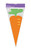 Carrot Cone Cello Treat Bags. These clear plastic bags feature printed orange carrots with green leaves. Package includes 20 count 15.25in x 6.5in bags along with silver twist ties.