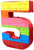 Rainbow Number Pinata - 5. This pinata is shaped like a number with multicolor stripes and a red edge. It has a twist paper hanger at the top and a seal on the upper side. Measures about 20in tall x 3.75in thick, width varying by number.