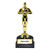 Mini Gold Statue Trophy - Woo Hoo.  This plastic gold tone man holding a laurel stands on a black base with a gold frame around black text. Available in multiple messages. Package includes 1 count trophy measuring 7in tall x 3in wide.
