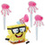 Spongebob Decoset. This plastic set includes SpongeBob wearing his jellyfishing glasses and holding a net with a movable arm, chasing a pink jellyfish. Additional jellyfish can be used to decorate his surroundings. Package includes 1 count Spongebob on a clear plastic tray with net and jellyfish measuring 3.1in x 3.55in x 3.8in, and 3 count Jellyfish Polypics measuring 1.2in x .1in x 3.05in.