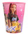 K Pop Demon Hunters Plastic Favor Cup. This pink plastic cup features a wrap around design with a pattern of pink fading to purple, covered with a pattern of lines and sparkles. Zoey, Rumi, and Mira stand behind the "HUNTRIX" logo in blue ombre text. Package includes 1 cup measuring 16oz.