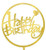 Style 6. Gold Acrylic Happy Birthday Cake Topper. This metallic gold acrylic cake topper features "Happy Birthday" in a variety of styles. Remove any protective film before use. Underside is silver when blue protective film is removed. Desired style not guaranteed. Ranges in measurement between 4.75in - 5.5in.