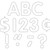 These sheets of punch out letters, numbers, and punctuation are in a simple white font. Package includes 81 count cutouts total, with 56 count uppercase letters, 10 count numbers (0 - 9), and 15 count punctuation marks. The largest pieces measure about 4in. Sizes will vary for each piece.