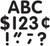 These sheets of punch out letters, numbers, and punctuation are in a simple black font. Package includes 81 count cutouts total, with 56 count uppercase letters, 10 count numbers (0 - 9), and 15 count punctuation marks. The largest pieces measure about 4in. Sizes will vary for each piece.