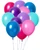 Dozen Balloons Grouped together 2 pearl purple, 2 pearl royal blue, 2 pearl fuchsia, 2 lavender, 2 berry pink balloons, and 2 tiffany blue balloons.