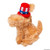 Plush Patriotic Labradoodle with Hat. This this small fluffy light brown dog with black plastic eyes and nose, in a seated position, is wearing a top hat in red, white, and blue with stars and stripes. Package includes 1 count toy measuring about 4.5in.