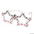 Red White & Blue Light Up Star Glasses. These plastic star shaped frames have a red, white, and navy blue star pattern, and have white lights along the top that activate with a button. Batteries included but not replaceable. Package includes 2 pairs of glasses. Measures 6in. One size fits most.