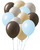 Dozen Balloons Grouped together 3 coffee brown, 3 apricot, 3 sand white, and 3 pastel blue balloons.