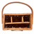 New Orleans Saints Cutlery Basket. This orange tinted wooden basket features a single black stripe along the side and a white ceramic medallion with a gold Saints fleur de lis. It has one large thin section for napkins and three smaller sections for forks, knives, and spoons. Measures 7.75in long x 4.5in wide x 5in tall without the handle.