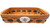 New Orleans Saints Casserole Basket. This orange tinted wooden basket features a single black stripe along the side and a white ceramic medallion with a gold Saints fleur de lis. Measures about 13in long (15.7in with side handles) x 9in wide x 3in tall.