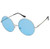 Colored Lens Large Round Hippie Glasses - Blue. These wire frame glasses feature large round lenses available in multiple colors. Offers UV protection. Desired color not guaranteed. Package includes 1 count pair of glasses measuring about 6in, lenses about 2.4in in diameter. One size fits most adults and older teens.