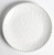 Beaded Pearl Melamine Dinner Plate. This sturdy, reusable hard plastic plate features a creamy white color with a raised beaded border. Package includes 1 count plate measuring 11in.