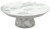 Melamine Marble Cake Stand. This sturdy, reusable, hard plastic stand features a white marble finish. Slightly organic in shapes, not completely uniform, it resembles the appearance of marble. Package includes 1 count stand measuring about 12.5in in diameter x 4.75in tall.