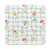 Mahjong with Mah Girls Reversible Paper Coasters. These felt paper disposable coasters with rounded corners have "Mahjong with mah GIRLS" printed in multicolor text surrounded by a floral pattern and a blue grid on one side with the same pattern without text on the opposite side. Package includes 20 count coasters measuring 4in.