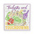 Purple & Gold Tailgates and Touchdowns Reversible Paper Coasters. These felt paper disposable coasters with rounded corners have "Tailgates and TOUCHDOWNS" printed in purple and gold text above and below a bird's eye view of a football stadium on one side with a pattern of purple and gold football iconography on the opposite side. Package includes 20 count coasters measuring 4in.