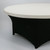 Ivory Spandex Round Tablecover Topper - 72in. Designed to fit snugly over the top of standard round tables, this stretch-fit cover stays in place. Perfect for weddings, banquets, birthdays, and other special occasions. Available in 60in or 72in. Ivory topper only, does not cover table legs.