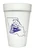 Lane Train Styrofoam Cups - Tiger train side. These white styrofoam cups feature "All Aboard the Lane Train" in a thin script on one side and a graphic of a train with a tiger face over an outline of Louisiana on the other side, all in purple ink. Package includes 25 count 16oz cups.