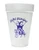 Bayou Bromance Styrofoam Cups. 16 oz white Styrofoam Cups, one side featuring two coaches sitting on a tiger underneath the text "BAYOU BROMANCE" and the other side with a football shape in a heartbeat scan between the lines of text "SAME SIDELINE SAME VIBES" all in purple ink. Each sleeve includes 25 durable cups, perfect for hot or cold drinks at your tailgate.