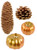 Pinecone and Pumpkin Assortment. This mesh bag includes mini foam orange pumpkins accented with gold and pinecones of various sizes. Package includes about 8 - 9 count pieces of various sizes.
