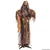 Standing Light Up Skeleton Reaper Halloween Decoration. Draped in chains, gauze, and tattered brown fabric, this plastic skeleton with outstretched arms features moaning sounds and a warm glow in its chest when activated. Requires 3 AAA batteries (not included) and assembly. Dimensions: 5ft 2in.