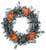 Halloween Light Up Tinsel Wreath - Black and Silver. Available in orange and black pumpkin tinsel with white felt spiderwebs or black and silver skull tinsel with orange felt spiders, this wreath features a strand of 20 LEDs on a circular plastic frame. Batteries included. Desired style not guaranteed. Package includes 1 count wreath measuring 11.5in