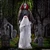 Animated Light Up Rising Ghost and Reaper Halloween Decoration. When activated, this ghost holding a skull slowly rises with blinking red eyes, as a grim reaper towers behind it, accompanied with spooky sounds and music. Requires 4 AA batteries (not included) and assembly. Dimensions: 5ft 10in.