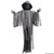 Light Up Flaming Light Pumpkin Man Halloween Decoration. When activated, plastic figure with skeletal hands, draped in gray tattered fabrics and gauze, lights up to reveal a scary Jack O Lantern face, accompanied with creepy sounds. Requires 3 AAA batteries (not included) and assembly. Dimensions: 5ft.