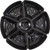 Black Plastic Chip and Dip Platter. This black plastic platter features six compartments as well as a seventh smaller circular compartment in the middle, all decorated with silver and gold confetti. Perfect for any celebration with a black, gold, and silver theme. Measures 12in in diameter.